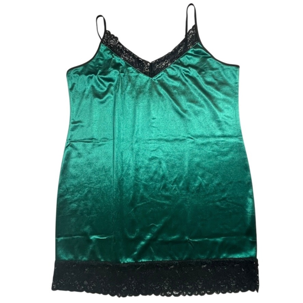In'Voland Green Satin Lace Trim Chemise Nightgown Womens 16W Slip Dress